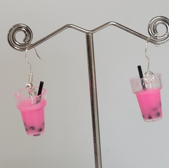 Boba BUBBLE TEA EARRINGS CUTE!! Handmade - Picture 5 of 8